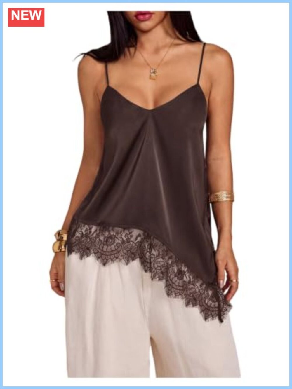 Lace Trim Asymmetrical Hem Sleeveless Camisole Cami Top